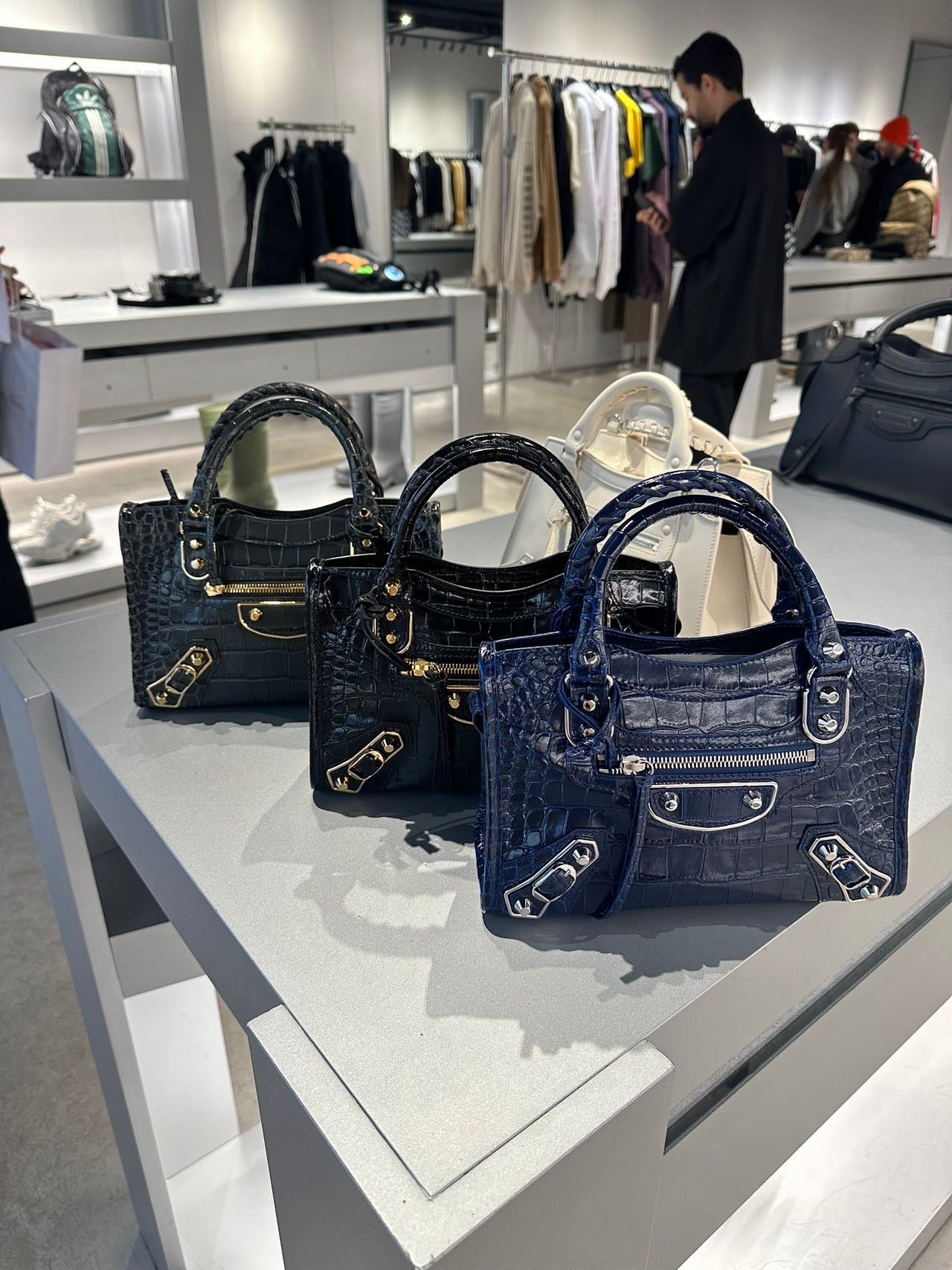 BALENCIAGA shiny croc print mini CITY 巴黎世家亮皮鱷魚壓紋迷你城市包