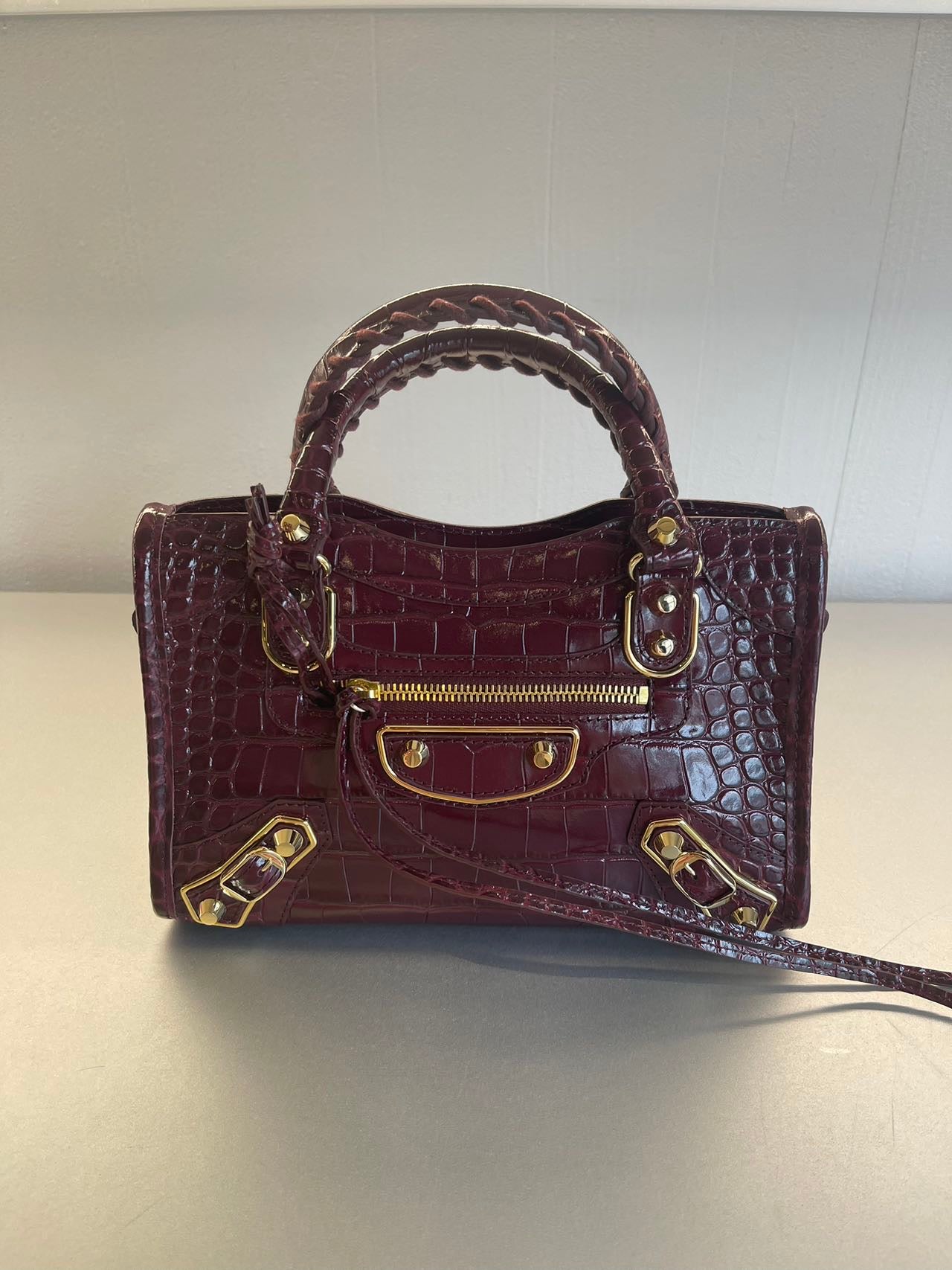 BALENCIAGA shiny croc print mini CITY 巴黎世家亮皮鱷魚壓紋迷你城市包