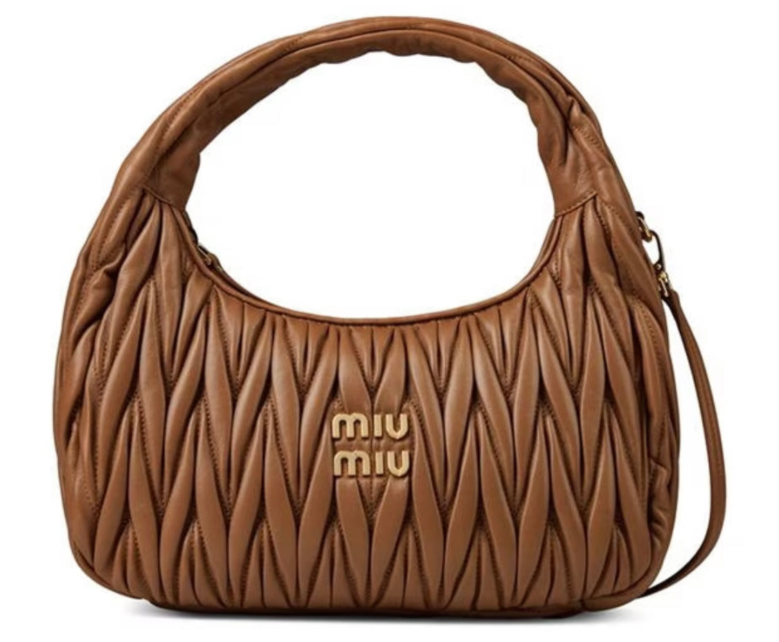 MIU MIU WANDER MATELASSE LEATHER HOBO BAG 繆繆小羊皮半月形皺摺手袋
