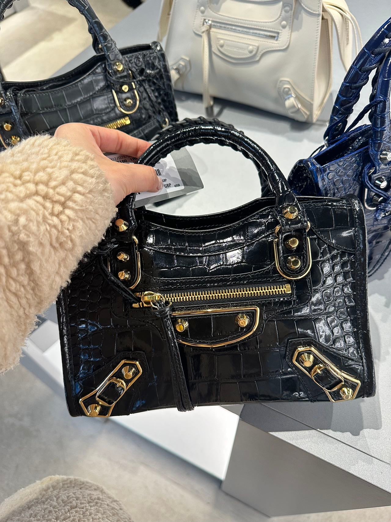BALENCIAGA shiny croc print mini CITY 巴黎世家亮皮鱷魚壓紋迷你城市包