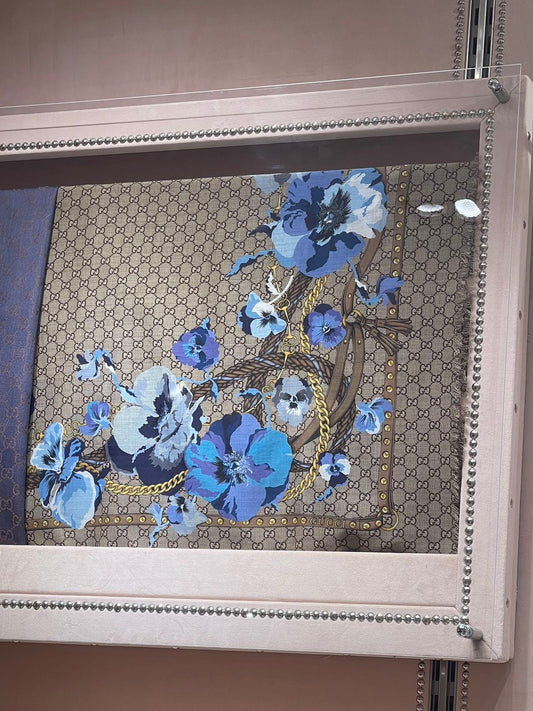 Gucci unisex scarves 古馳藍扶桑花logo圍巾