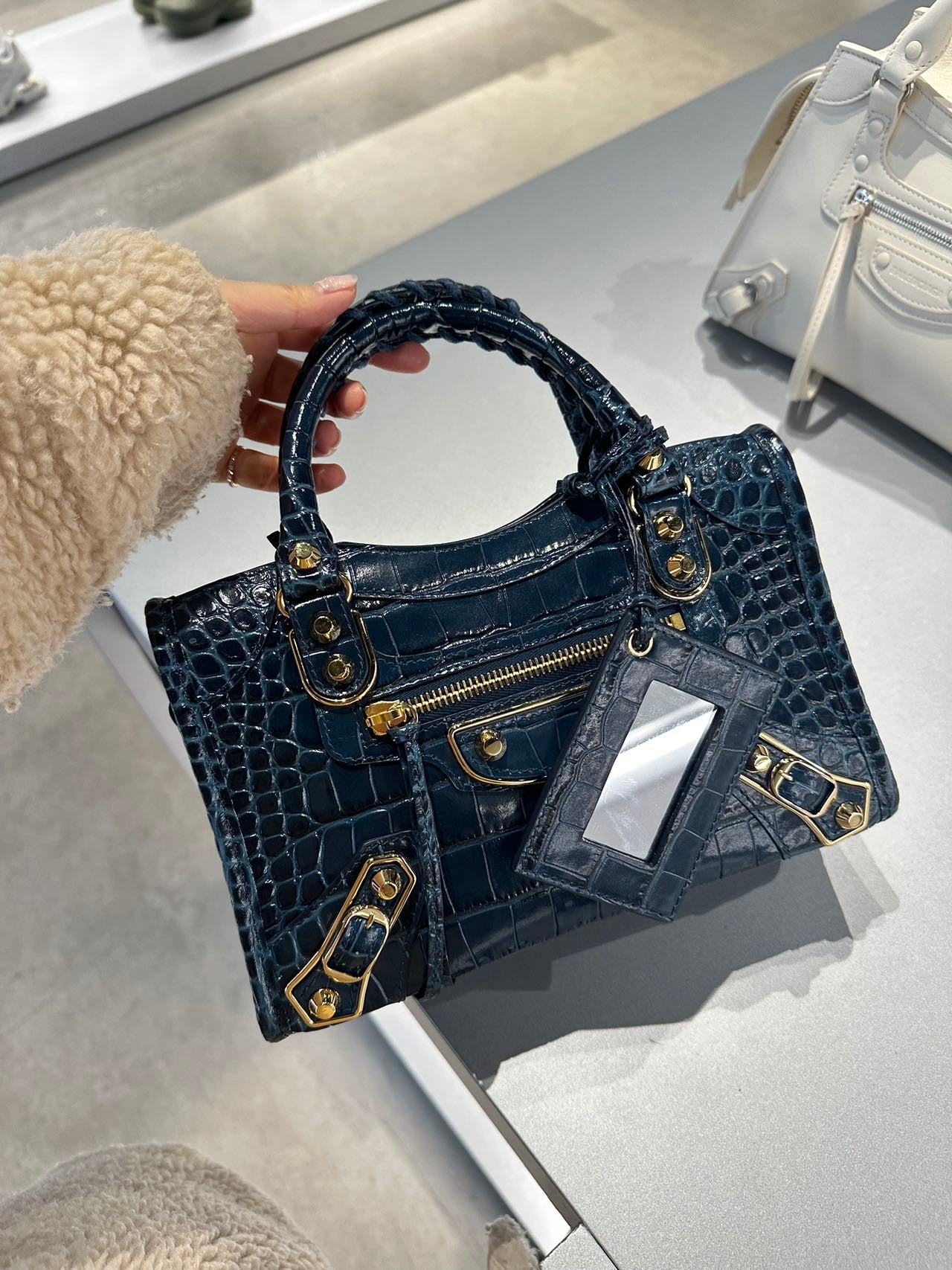 BALENCIAGA shiny croc print mini CITY 巴黎世家亮皮鱷魚壓紋迷你城市包