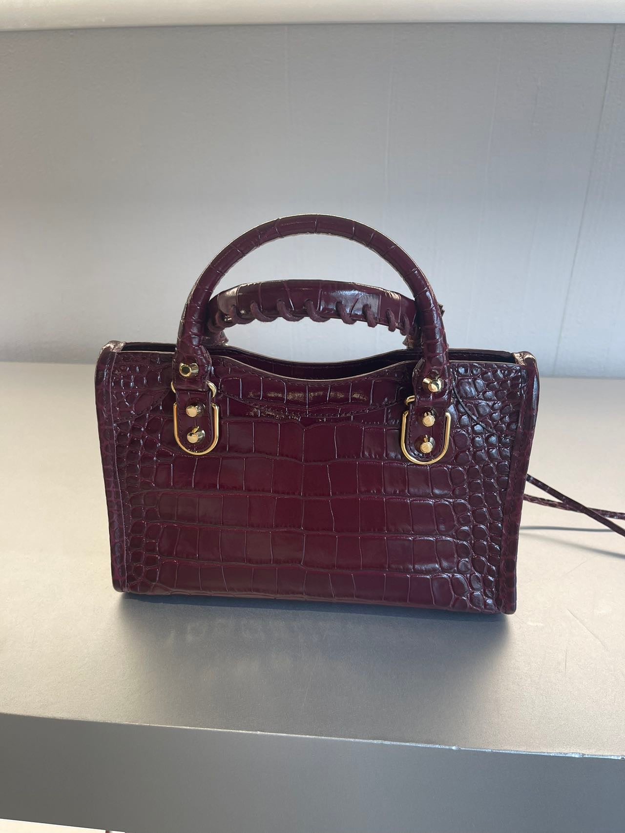 BALENCIAGA shiny croc print mini CITY 巴黎世家亮皮鱷魚壓紋迷你城市包