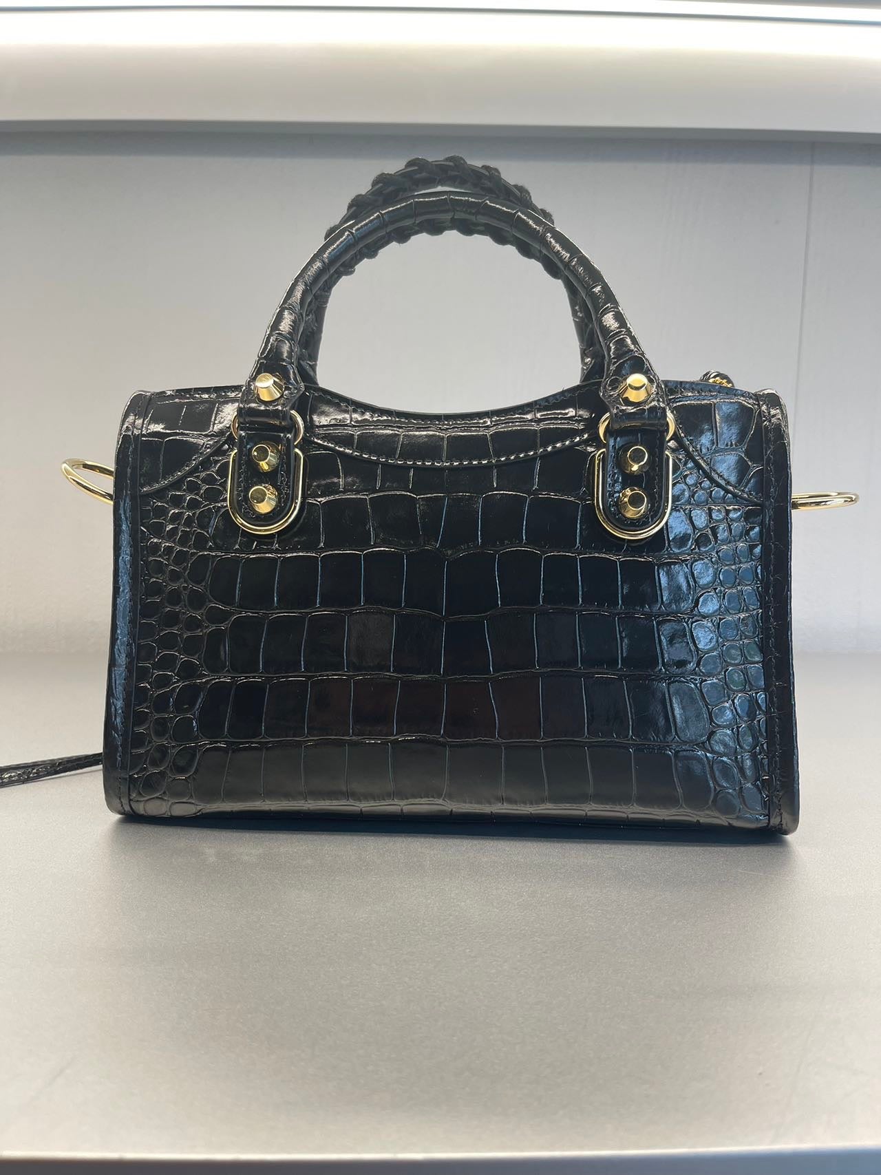BALENCIAGA shiny croc print mini CITY 巴黎世家亮皮鱷魚壓紋迷你城市包
