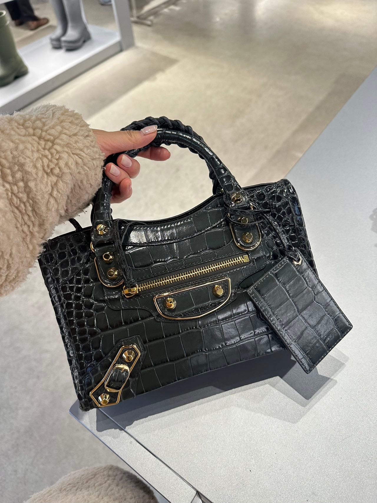 BALENCIAGA shiny croc print mini CITY 巴黎世家亮皮鱷魚壓紋迷你城市包