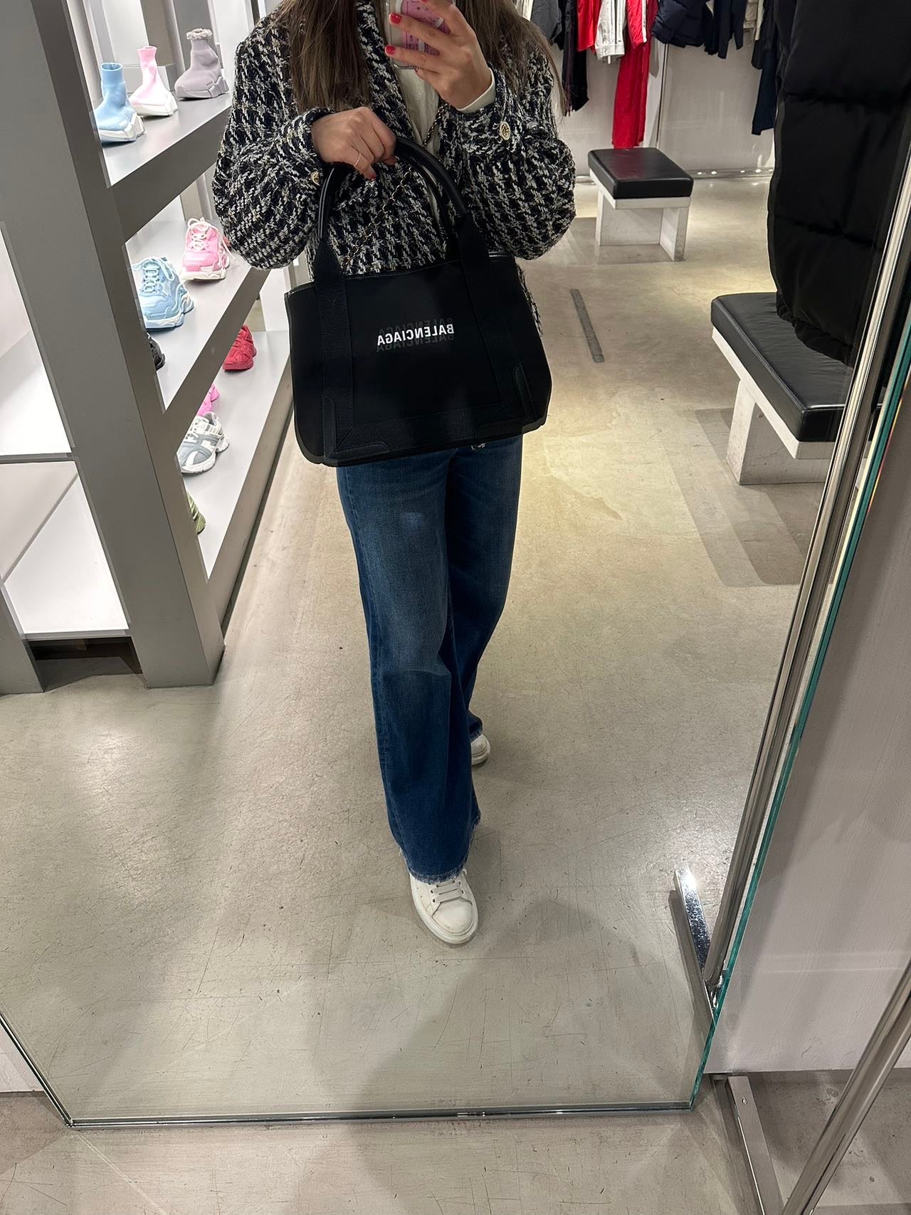 Balenciaga WOMEN'S NAVY SMALL CABAS IN BLACK巴黎世家黑色帆布托特包