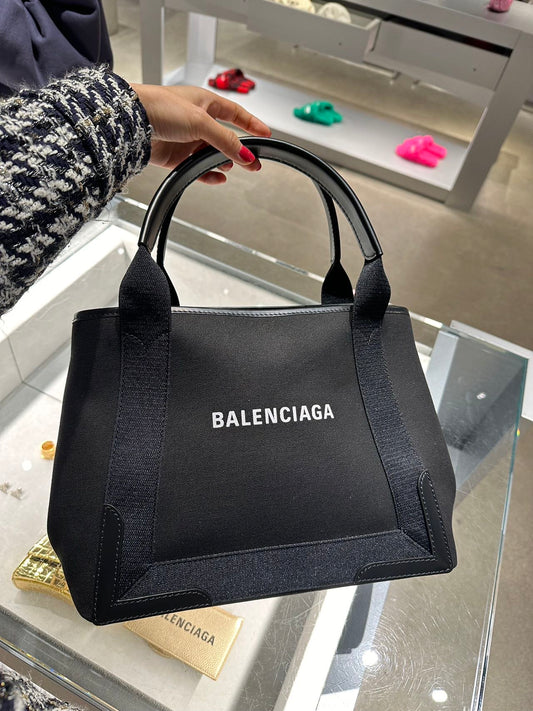 Balenciaga WOMEN'S NAVY SMALL CABAS IN BLACK巴黎世家黑色帆布托特包